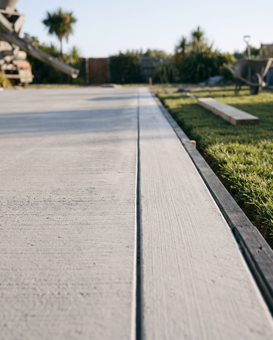Saw cut joint and clean edge detail on a new concrete path in Tauranga